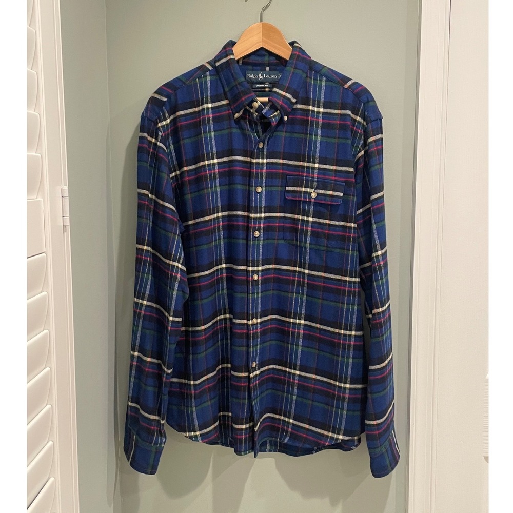 Ralph Lauren Custom Fit Flannel Shirt Men XL Classic Button Down‎